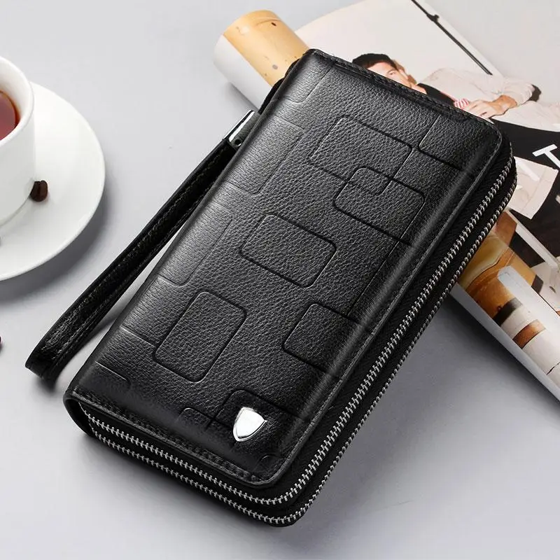 

New Luxury Brand Wallet Men Genuine Leather Long Clutch Double Zippers Large Capacity Clutch Fashion Male Leather Wallets