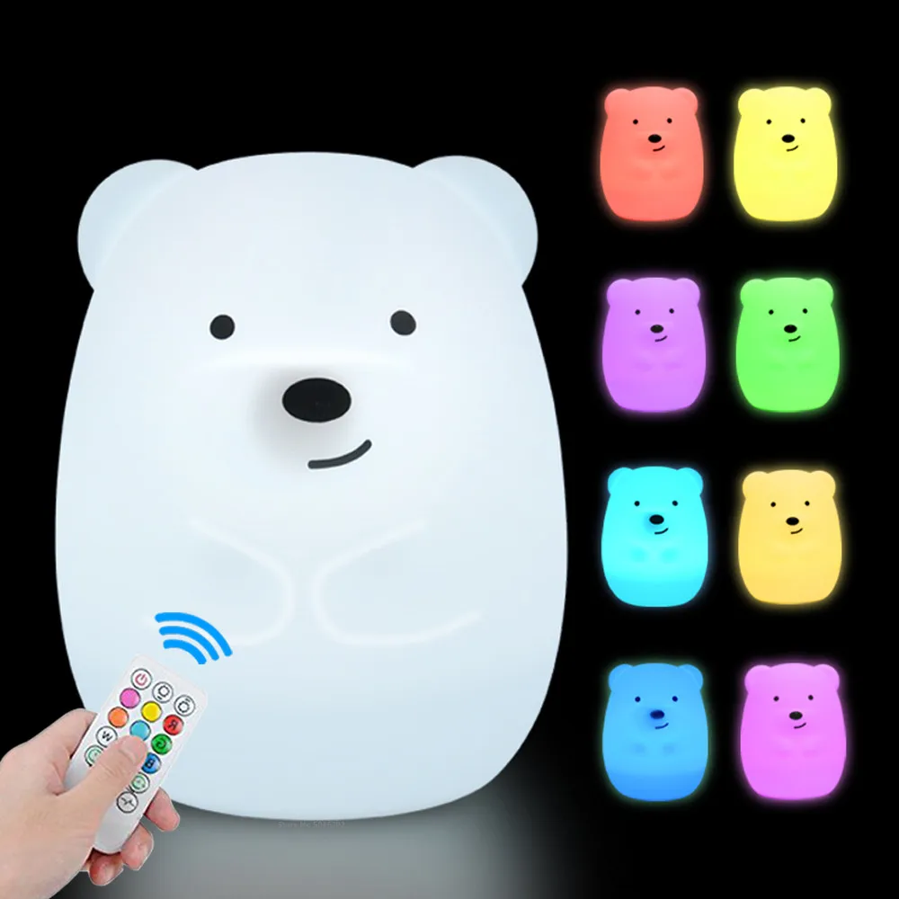 

Bear LED Night Light Touch Sensor Remote Control RGB Dimming Timer USB Charging Silicone Children Baby Bedroom Bedside Lamp Gift