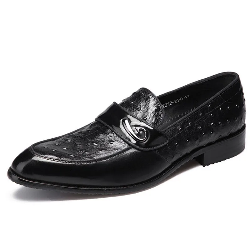 Туфли мужские деловые из воловьей кожи лоферы заостренный носок без застежки