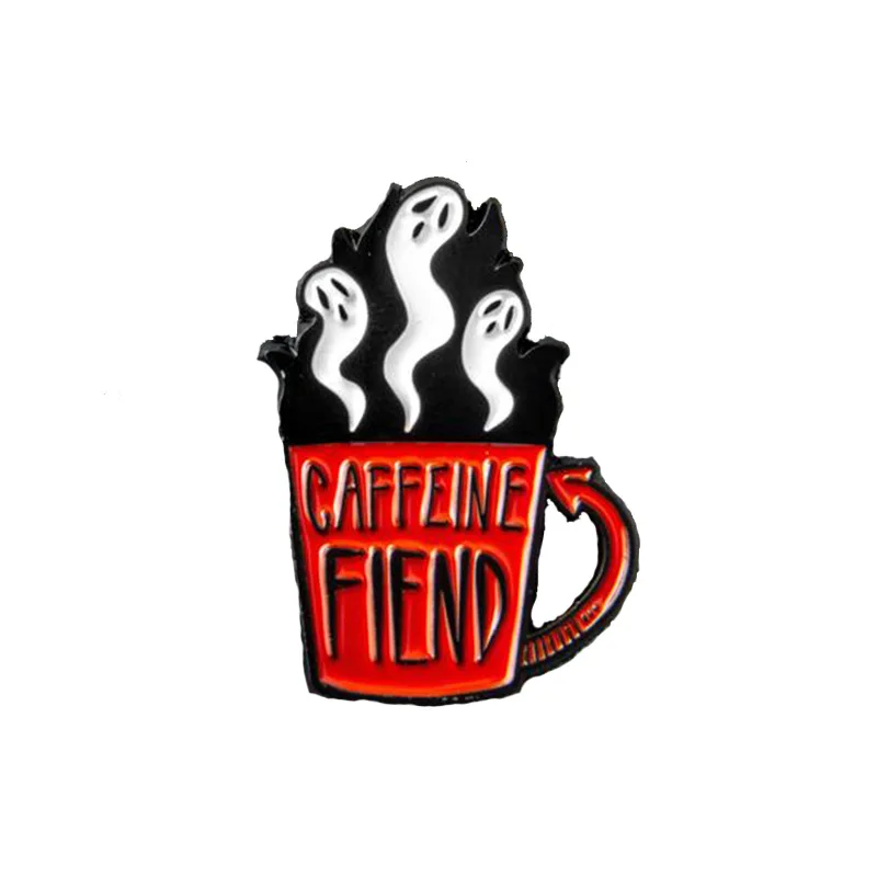

Мягкая эмалированная булавка CAFFRINE FIEND, мультяшная забавная брошь в виде Красной кофейной чашки, аксессуары для лацканов, ювелирные изделия, ...