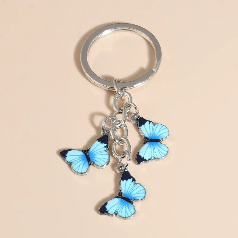 Cute Keychain Colorful Butterfly Key Ring Enamel Flying Animals Key Chains For Women Girls Handbag Accessorie Handmade Jewelry