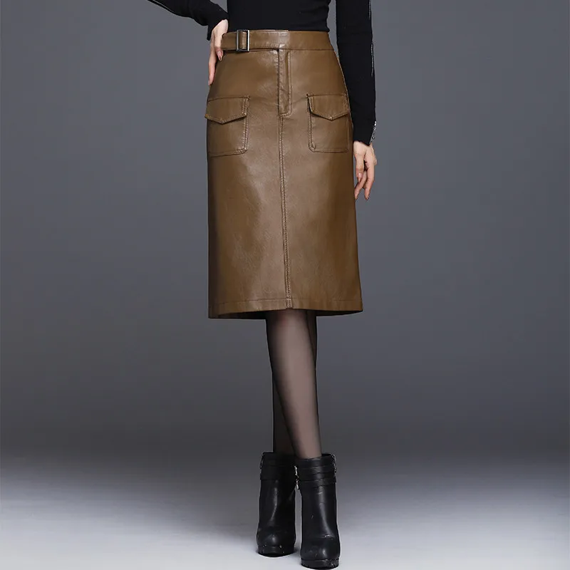 Женские юбки из искусственной кожи Осенние с высокой талией облегающая юбка