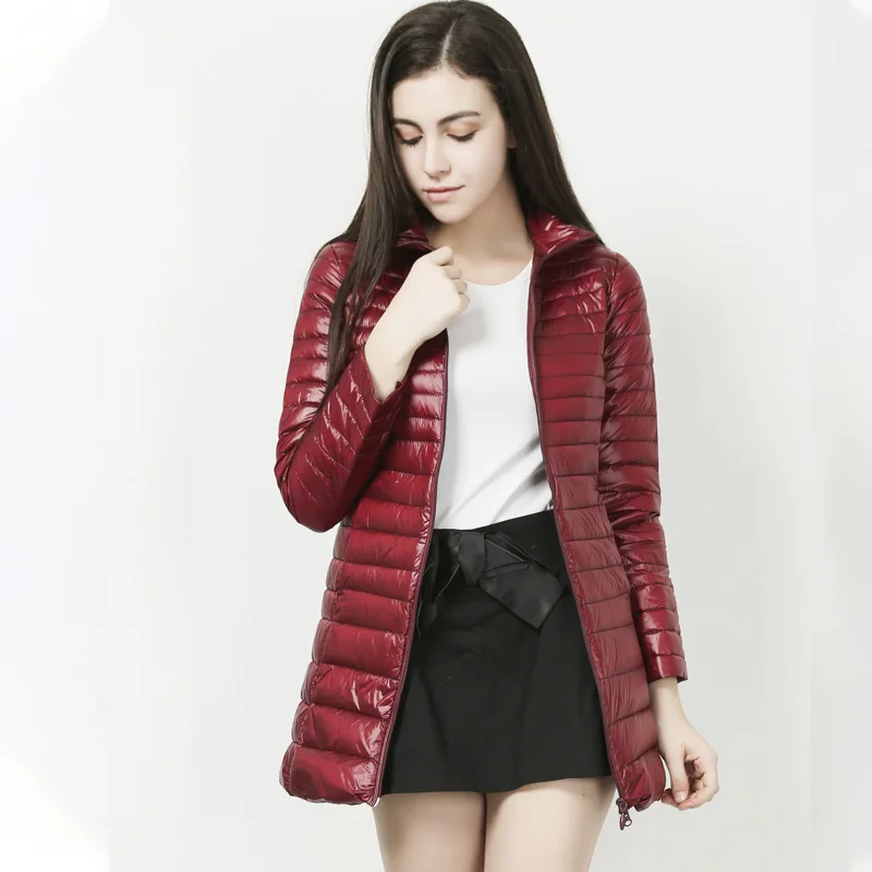 Burgundy Stand S-7XL, Женская куртка, длинный пуховик с капюшоном, верхняя одежда размера плюс, ультралегкий пуховик, осенне-зимняя куртка, повседневное теплое пальто, YD-12 - Цвет: Burgundy Stand
