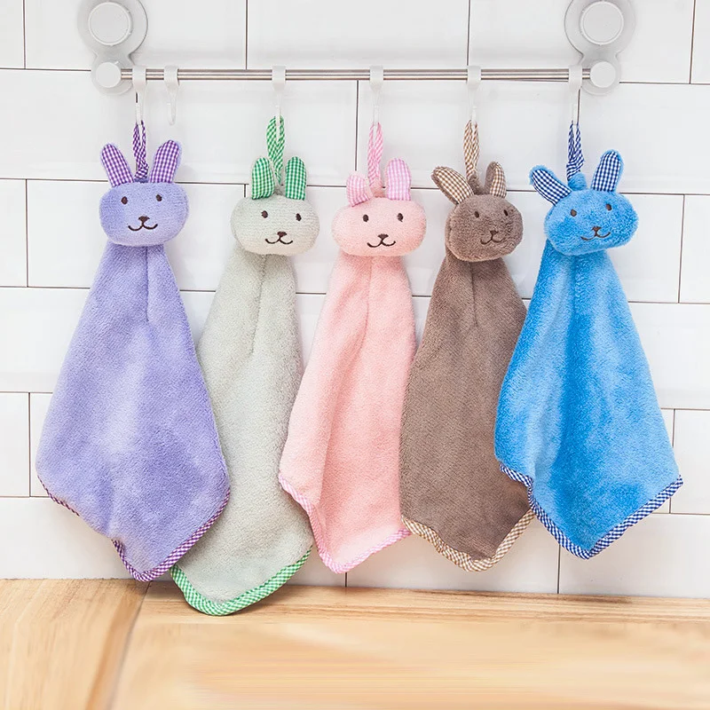 

Baby Hand Towel Cartoon Animal Rabbit Plush Kitchen Soft Hanging Bath Wipe Towel