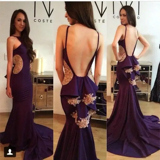 

vestido de noiva robe de soiree Sexy & Hot Backless lace Appliqued Purple Long Mermaid party Prom gown 2018 bridesmaid dresses