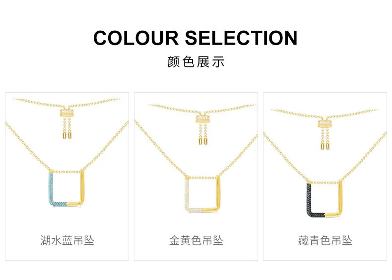 SLJELY Fashion 100% Real 925 Sterling Silver Lagoon Blue Zircon Square Geometric Pendant Necklace Adjustable Chain Women Jewelry | Украшения