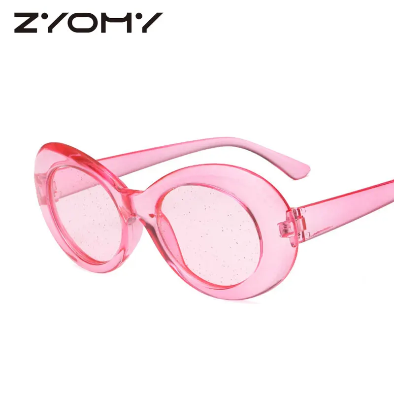 

Q 2021 New Fashion Glitter Lenses Transparent Frame Oval goggles Men Eyewear Brand Design Women Sunglasses Candy Colorful