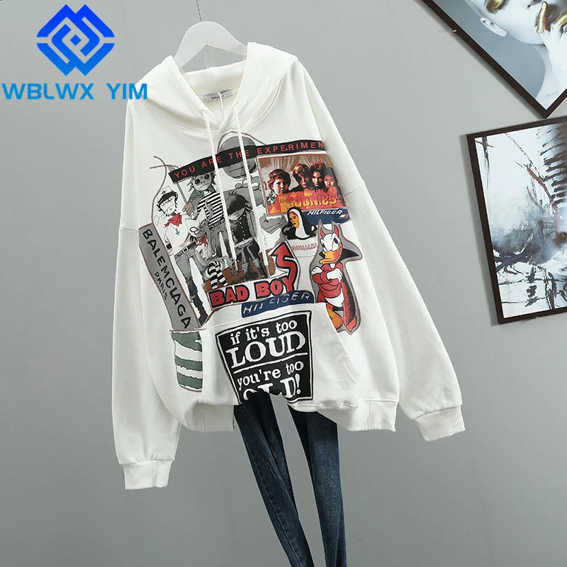

Autumn Sweatshirt Women Fashion Cartoon Print Hoodies Pocket Long Sleeve Loose Pullover Female High Quality Hooded Sweatshirts