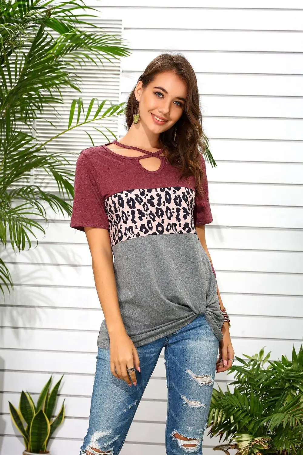 Модный сексуальный пуловер с леопардовым принтом асимметричным швом и