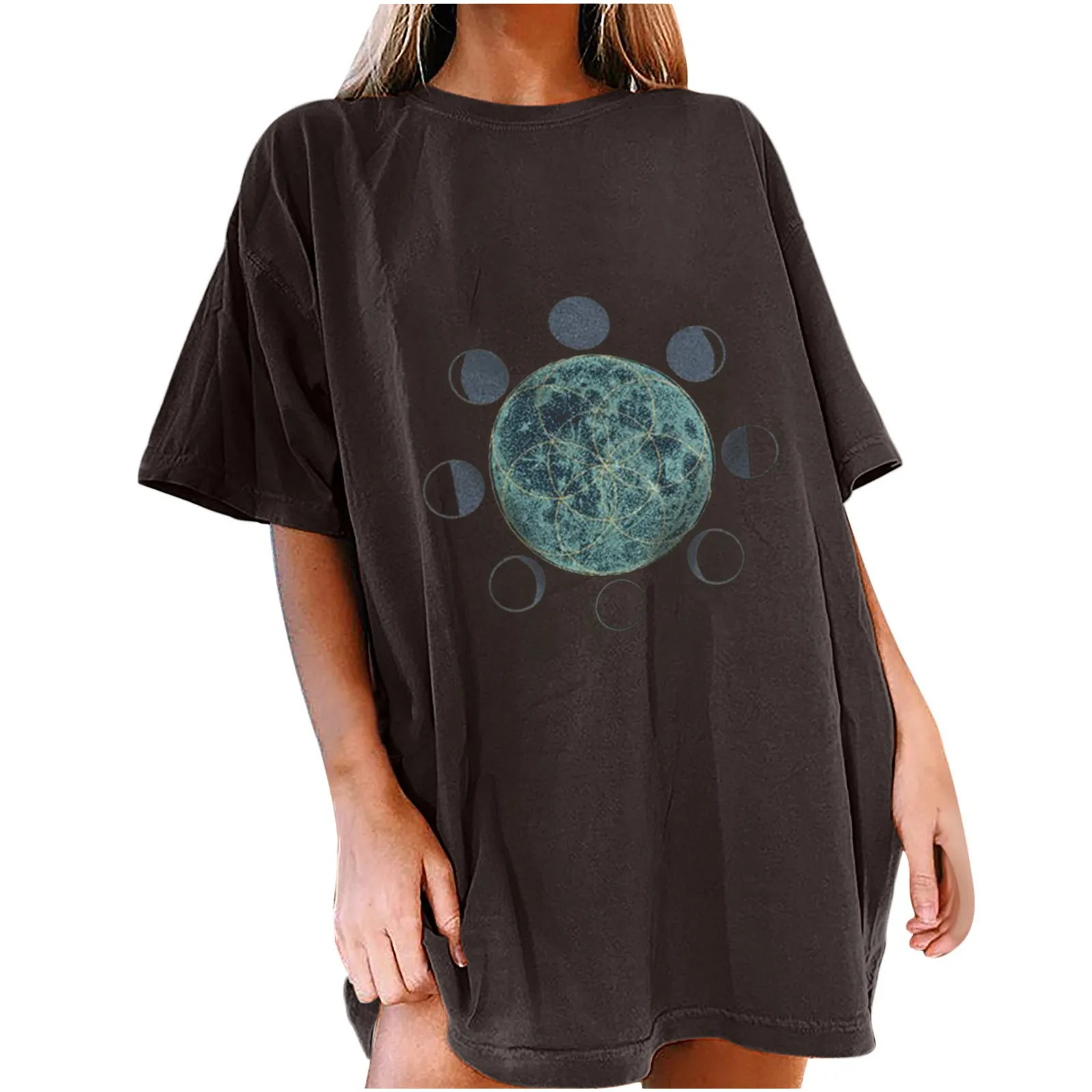 

Fashion Oversized Shirt Harajuku Women's Vintage Drop Sleeves Printed Pattern Casual Short Sleeve Tops Футболка #srn