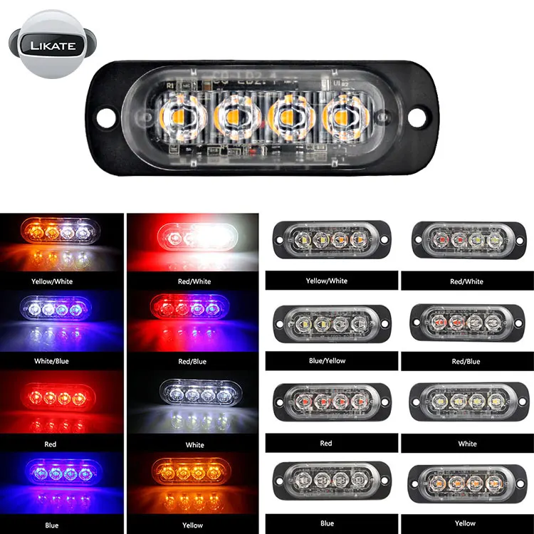 

LKT 4PCS 4LED Working Ligth Flash Emergency Car Vehicle Warning Strobe Lights For Motorcycle Tractor Lamp 12V
