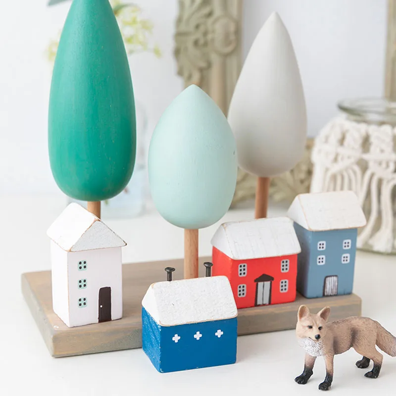 

Nordic ins wind wooden cute house small ornaments Japanese desk TV cabinet bookshelf decorations modern home art wood crafts