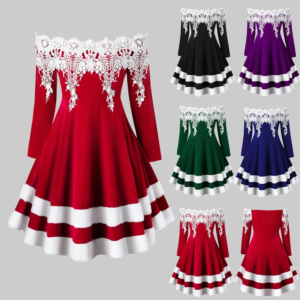 Женское платье размера плюс с открытыми плечами кружевное аппликацией бархатное