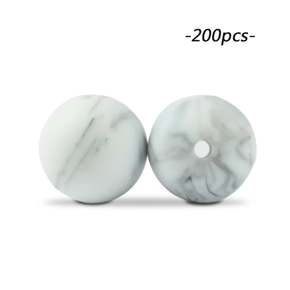 marble LOFCA 200 шт./лот, силиконовые бусины, 15 мм, Круглый прорезыватель, ожерелье, детский прорезыватель, игрушка, BPA бесплатно, сделай сам, жевательные подвески, аксессуары для новорожденных, кормящих - Цвет: marble
