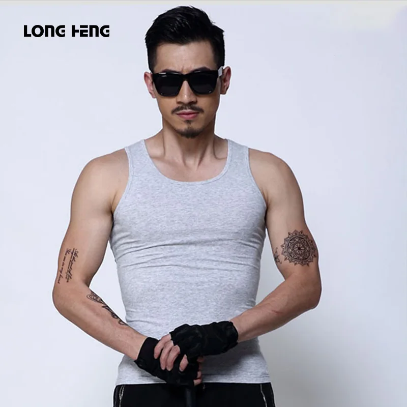 

2020 Fitness Tank Tops Men Sleeveless O-Neck Tanktops Bodybuilding Clothing Undershirt Solid Vest