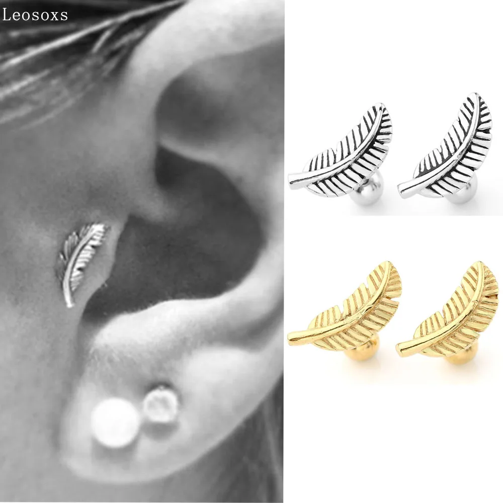 

Leosoxs 2 piece Leaf ear studs ear bone studs feather lip nail piercing jewelry