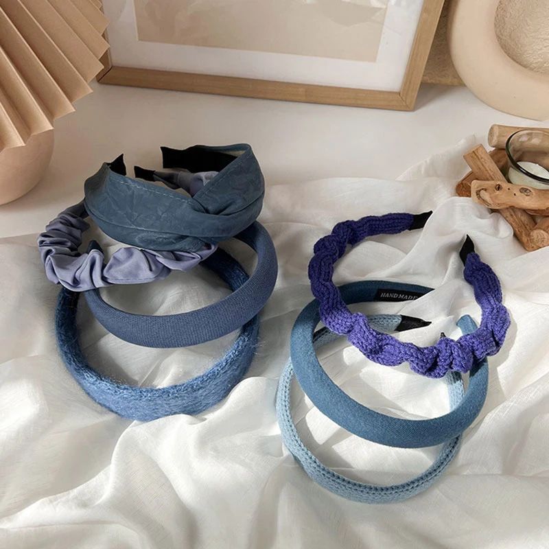 

New Blue Series Headband Korean Style Sweet Hair Bands Fashion Knitting Retro Hair Hoop Elegant Women Head Wrap Hair Accessories
