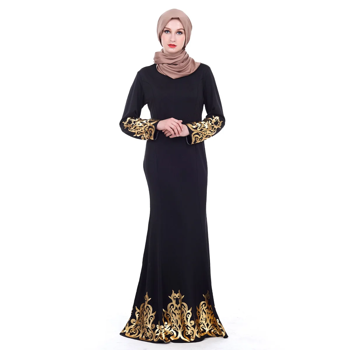 

WEPBEL Women Dress Full Sleeve O Neck Autumn Polyster Floral Print New Casual Muslim Abaya Fashion Long Maxi Dresses