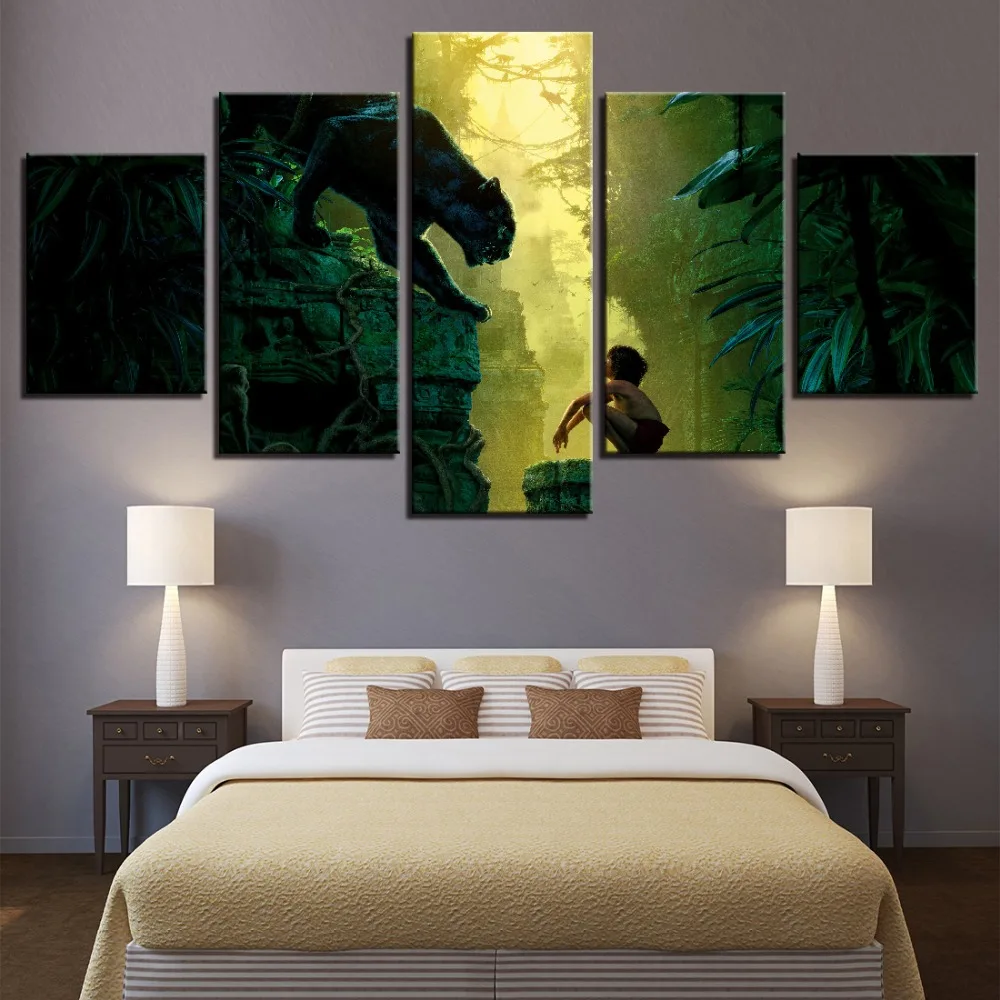 Картина из 5 частей с принтом Холст малыш и черный пантера в футболка для