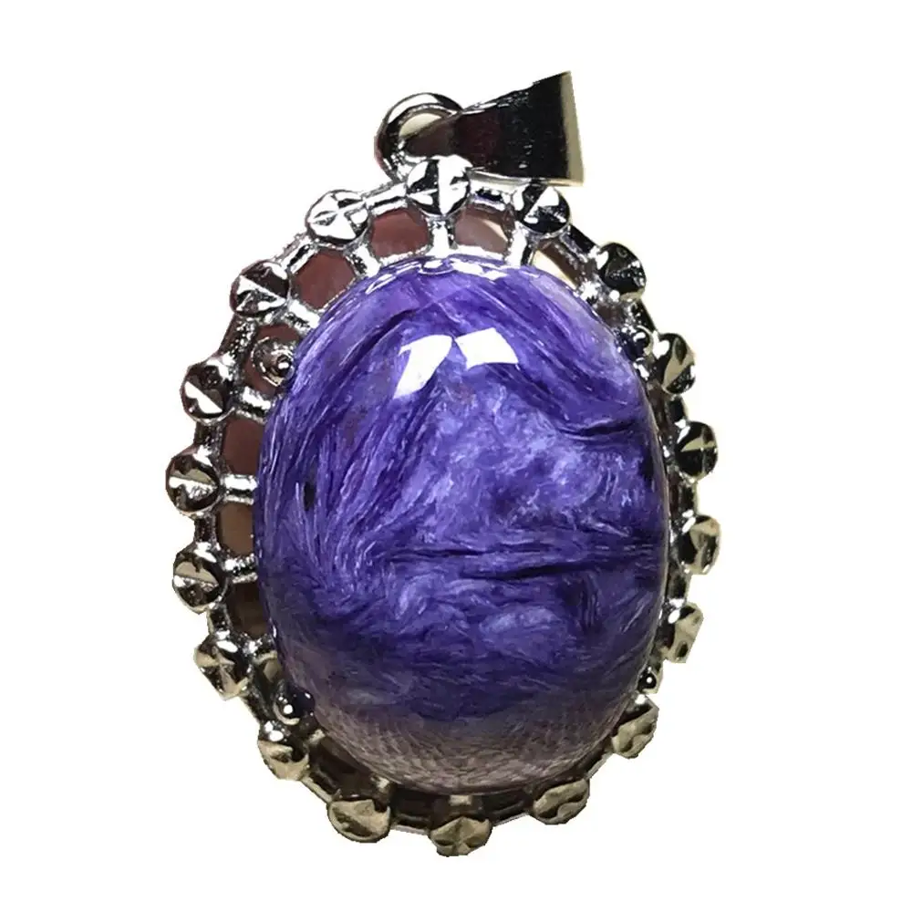 

Real Natural Purple Charoite Crystal Necklace Pendant Jewelry For Woman Lady Man Stone 23x17mm Beads Silver Oval Gemstone AAAAA
