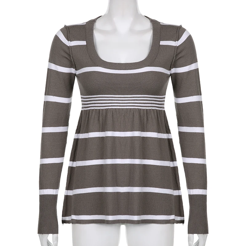 Полосатые пуловеры в стиле ретро Y2K грандж Fairycore шикарные вязаные свитера