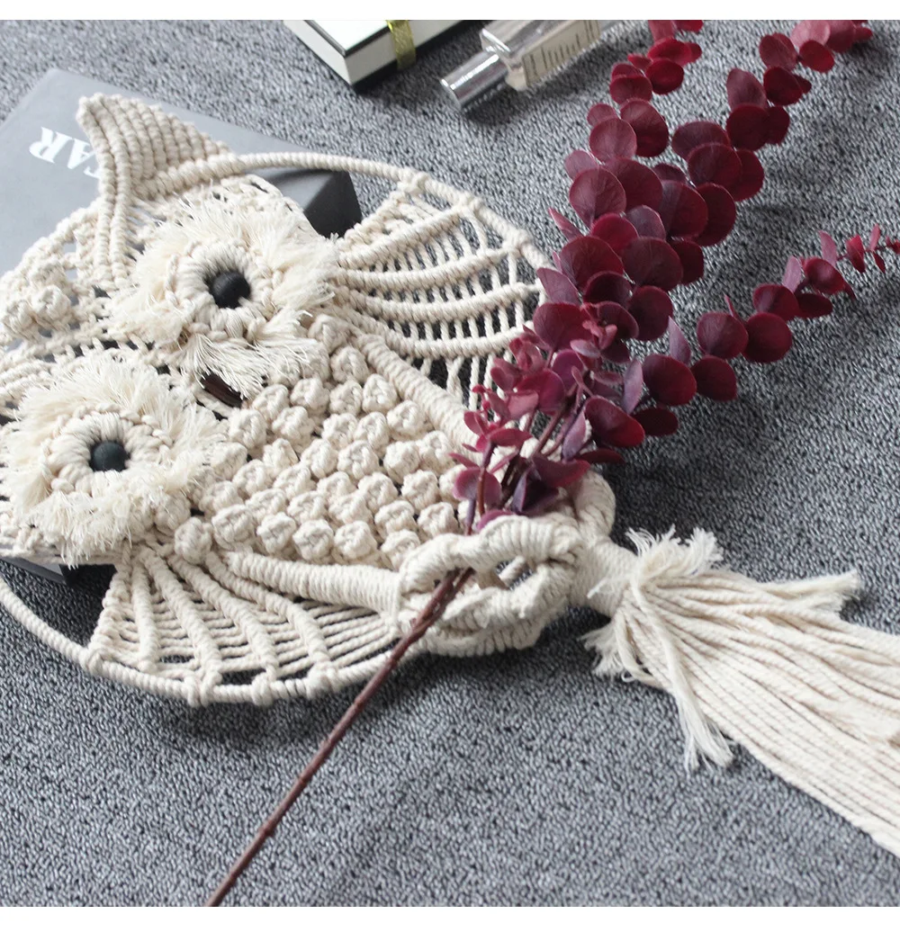 Желтый Красный Сова богемный макраме стены искусства ручной работы настенный