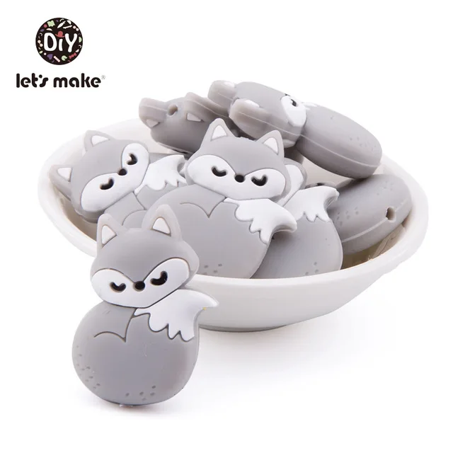 gray Силиконовые Бусины, 3 шт, животные, Мультяшные формы, BPA бесплатно, силиконовые бусины для детей, качество еды, Прорезыватель для зубов, крошечные стержни, Детские Прорезыватели - Цвет: gray