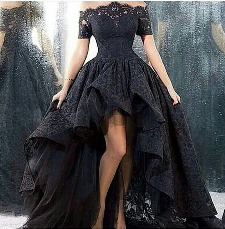 

2015 Black Lace Evening Dress Off the shoulder vestidos longos Evening Gowns