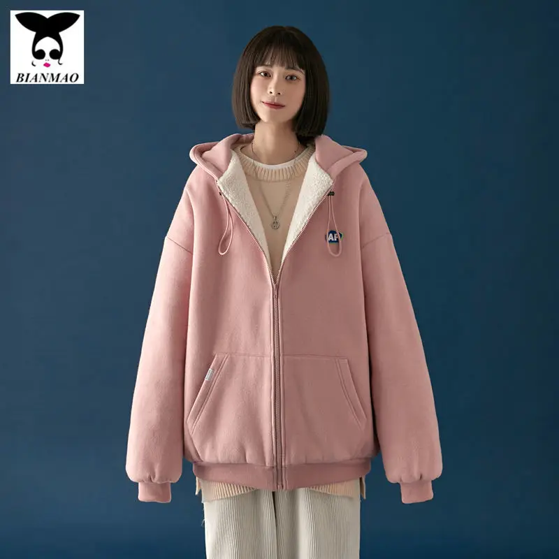 

Autumn and winter 2021 new lamb Plush thickened coat Korean loose warm sweater for female students