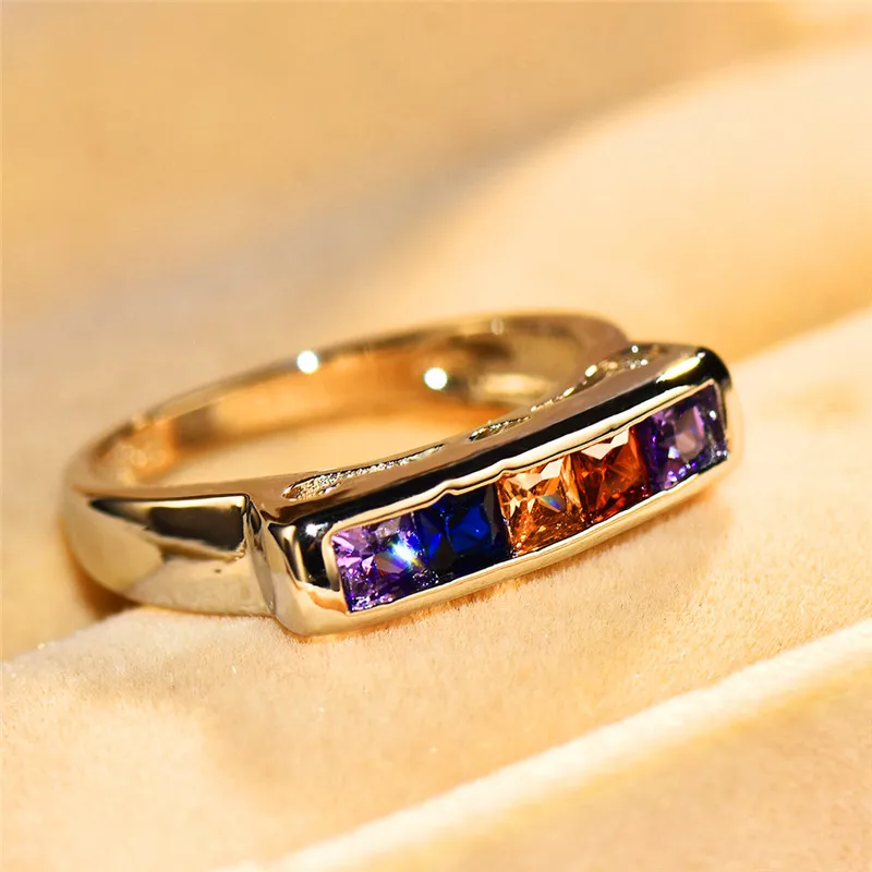 

Charming Rainbow Zircon Ring 925 Silver Multicolor Crystal Engagement Rings for Women Wedding Jewelry Party Gifts
