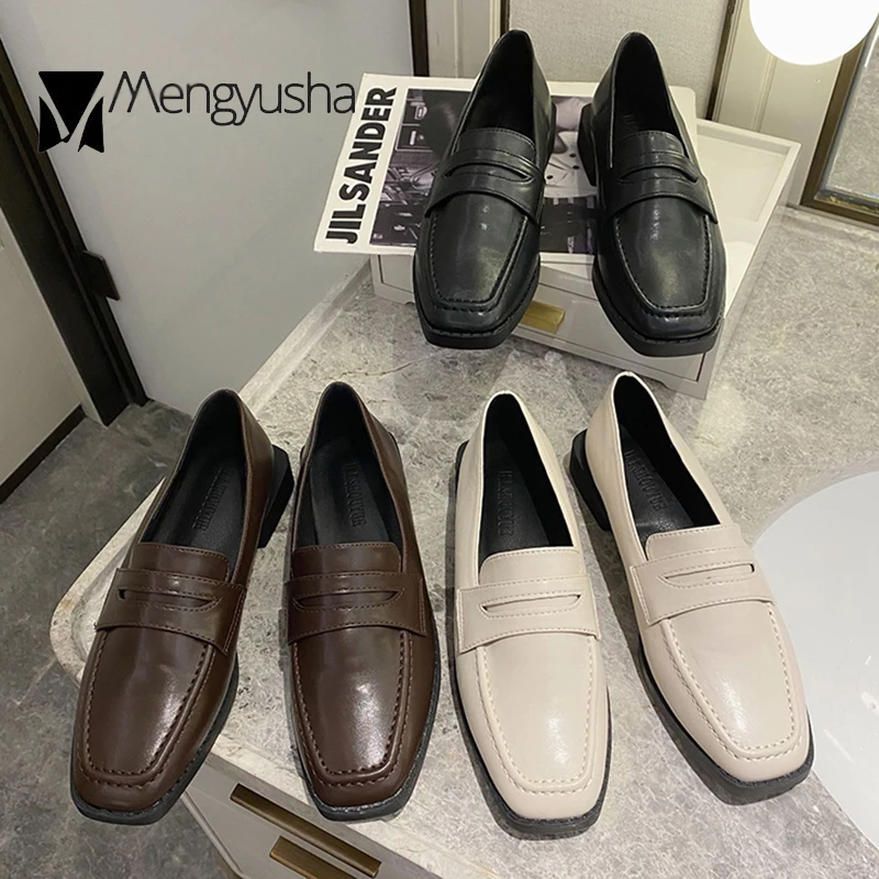 Туфли кожаные женские на низком каблуке маленькие винтажные Туфли-лоферы