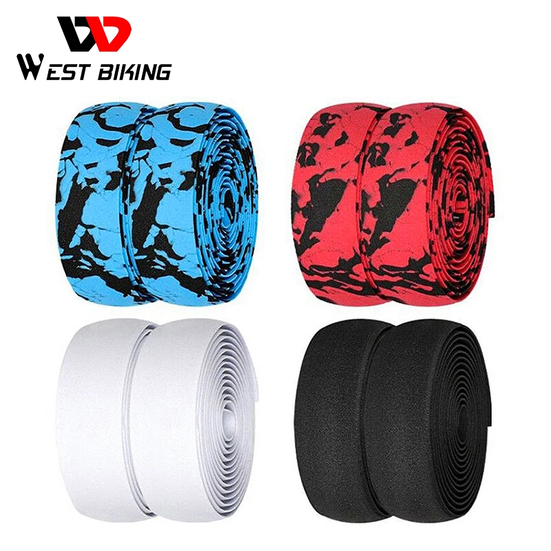 

WEST BIKING 2pcs Bicycle Handlebar Tape Camouflage Anti-Slip Damping Cycling Road Bike Handle Belt Wraps with Bar End Plugs MTB