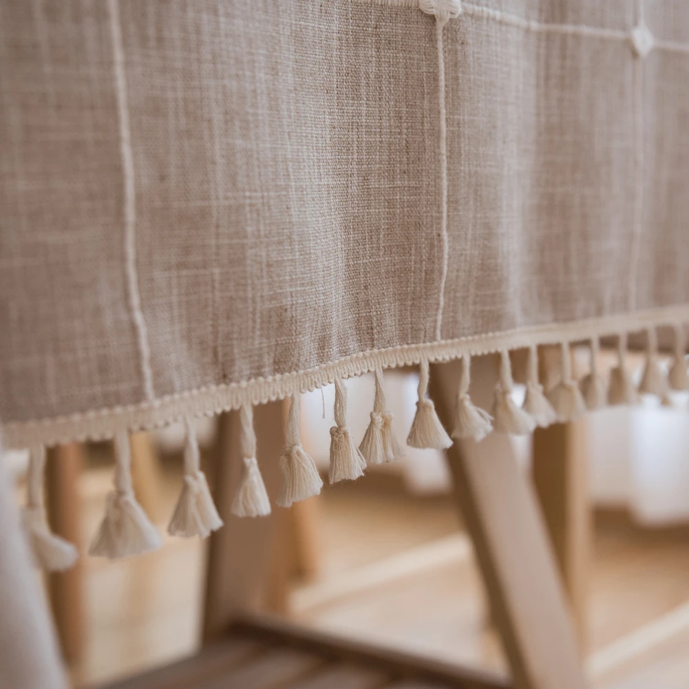 Квадратная скатерть из хлопка и льна с кисточками покрытие для обеденного стола