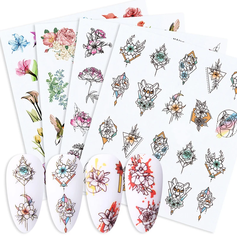 

1Pc Spring Water Nail Foils Beauty Water Transfer Sliders 3D Decals Geometric Flower Leaves Nail Stickers Nail Art Watermark