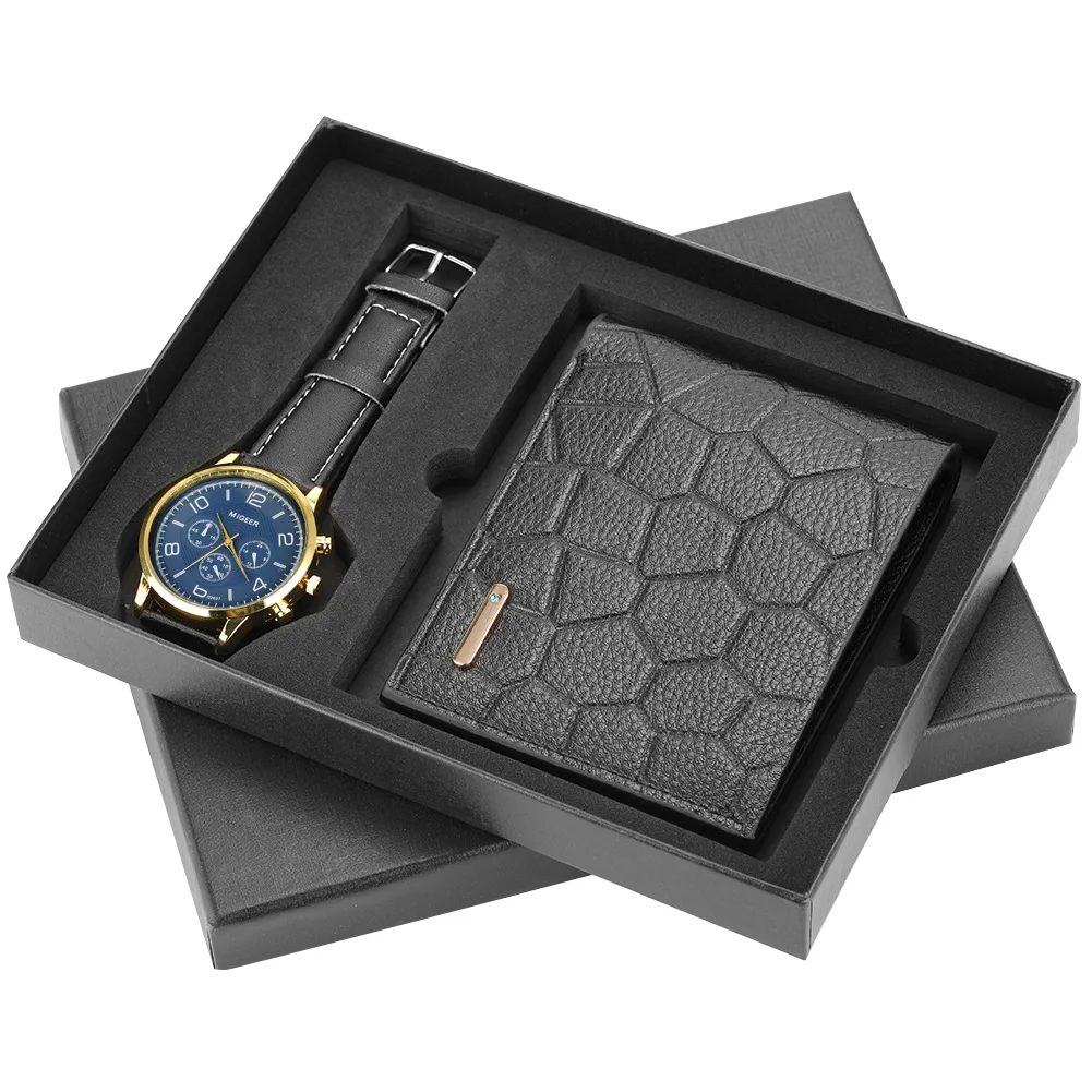 

2pcs / set boutique gift set Wallet + cool belt quartz watch men's luxury twist Watch Gift