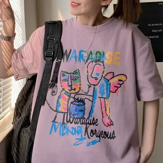 

Oversized T-Shirt Summer Women'S Harajuku Style Cartoon Cartoon Short-Sleeved T-Shirt Trend Street Loose Mid-Length Female Top