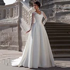 Свадебное платье с кружевом, длинными рукавами, милый сатин, с плиссировкой, трапециевидной формы, на спине, 2021