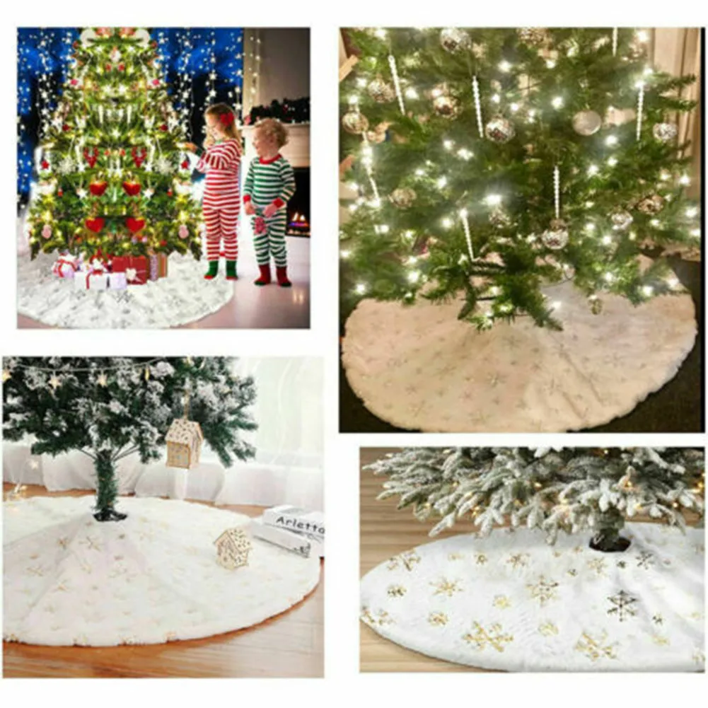 

1pc White Christmas Tree Skirt Christmas Tree Decor Plush Faux Fur Carpet Xmas Floor Mat Wedding Birthday New Year 2022 Decor