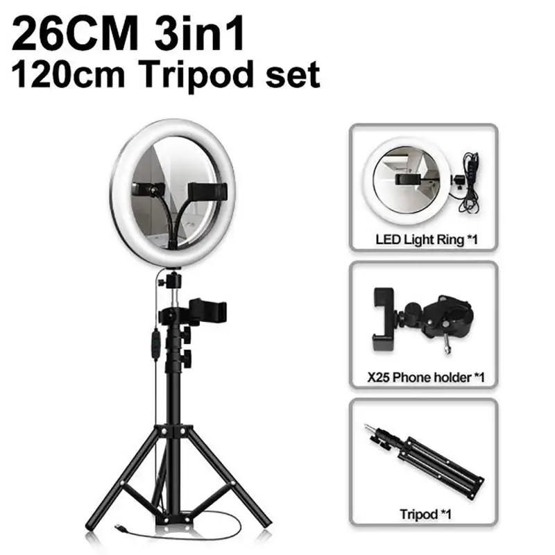 

Светодиодный кольцевой светильник для фотосъемки, лампа с зеркальным штативом и держателем для телефона, приглушаемая кольцевая лампа для ...