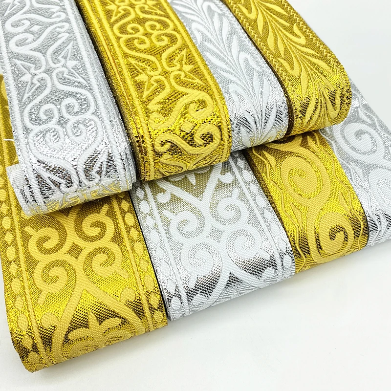 7 Yards Gold Silver Vintage Ethnic Embroidery Lace Ribbon Boho Lace Trim DIY Clothes Bag Accessories Embroidered Fabric