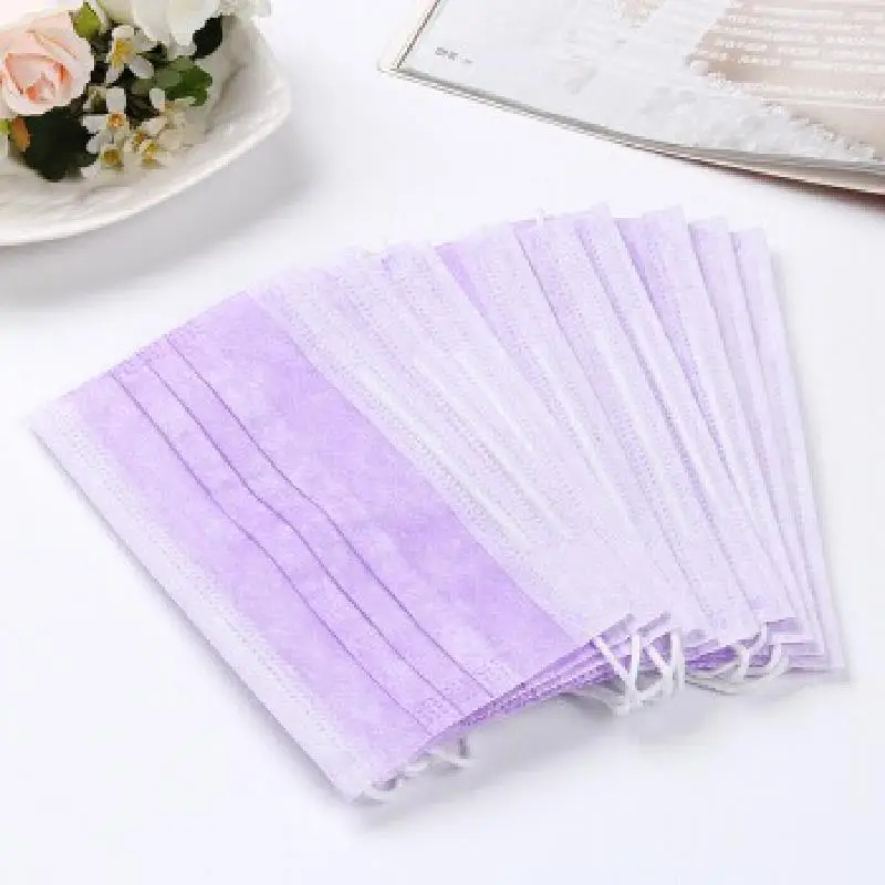 

10/50/100/200pcs Disposable Face Masks 3 Layer Filter Anti Dust Smog Earhook Breathable Gauze Mask Adult Purple Face Mouth Mask