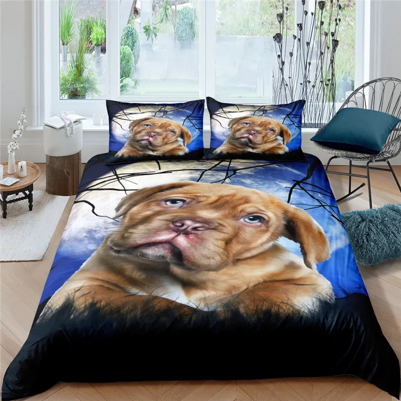 

3D Animal Bedding Set Blue Comforter Set Cute Duver Cover Set Whale Brown Bear Wolf Bed Cover Bedding Set King Queen Full Size