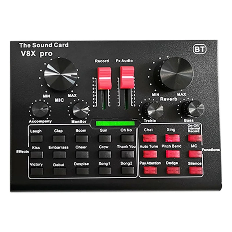 

V8X PRO Audio Mixer Live Sound Card Bluetooth 15 Sound Mode DSP Multiple Sound Effects 5.1Channel