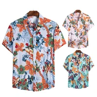 beach shirt floral print breathable men short sleeve turndown collar top for beach