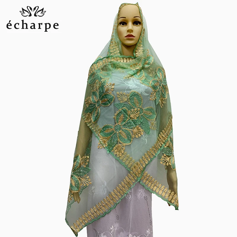 2020 HOT SALE !African women scarf muslim embroidery net hijab for shawls EC306 | Тематическая одежда и униформа