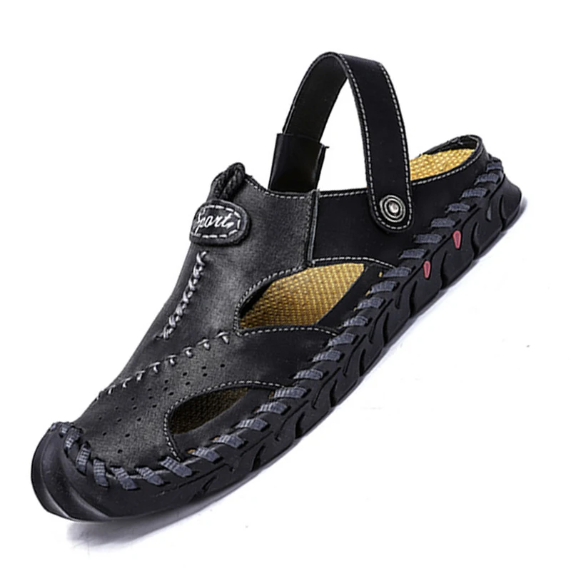 Классические мужские сандалии Сезон лето Из натуральной кожи Мужские шлепанцы в