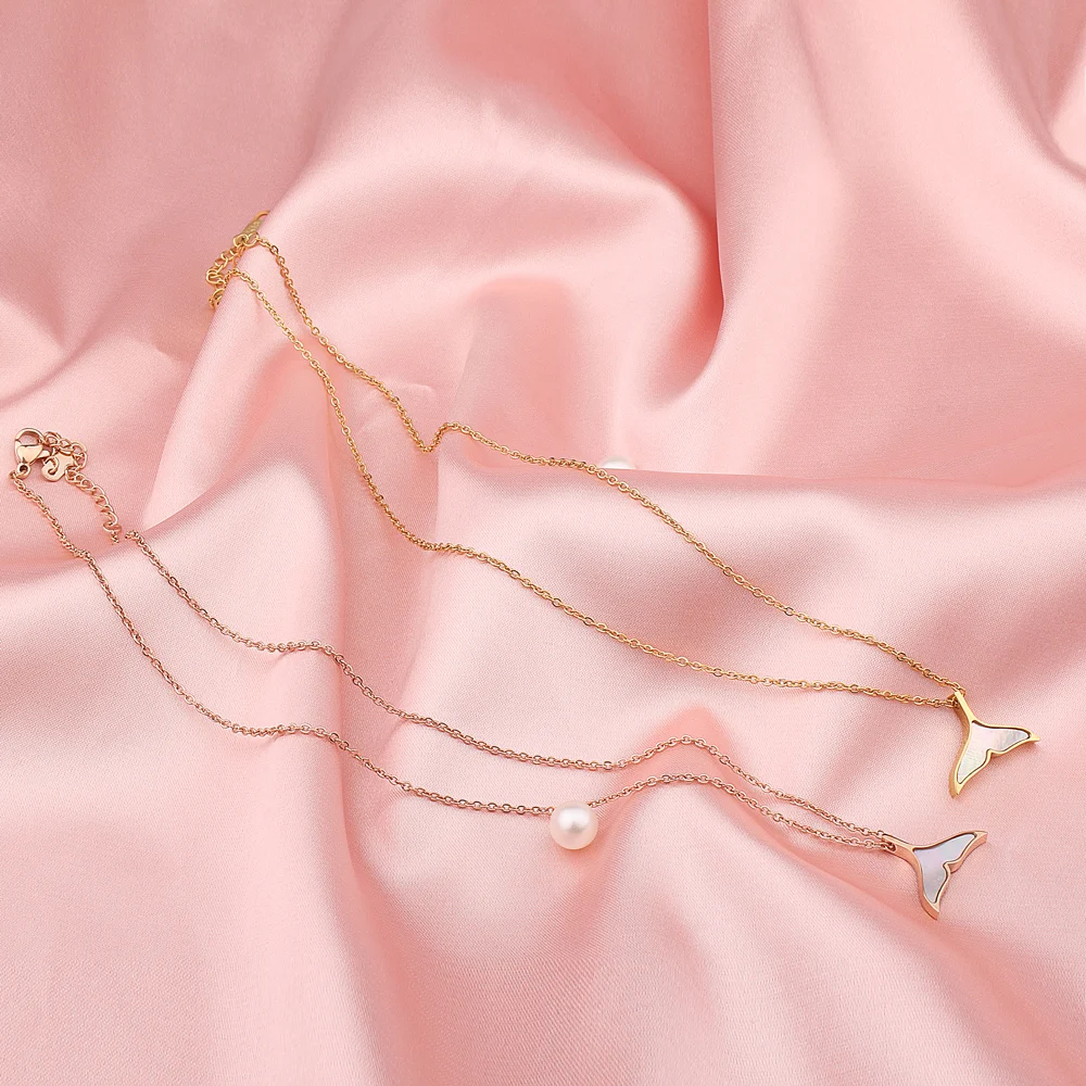 Ожерелье с подвеской в виде рыбки и хвоста из нержавеющей стали