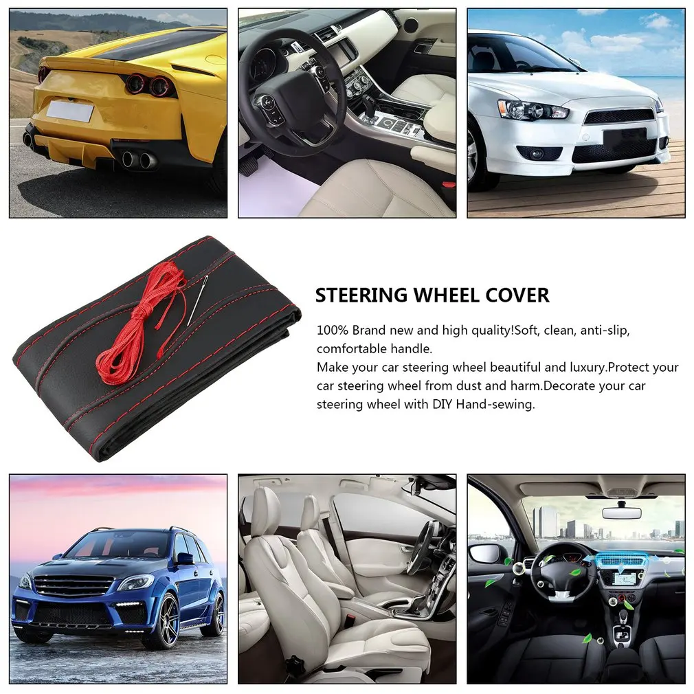 

Breathable type steering wheel hub Breathable sewing steering wheel cover DIY car classic steering cover soft braid on wheel