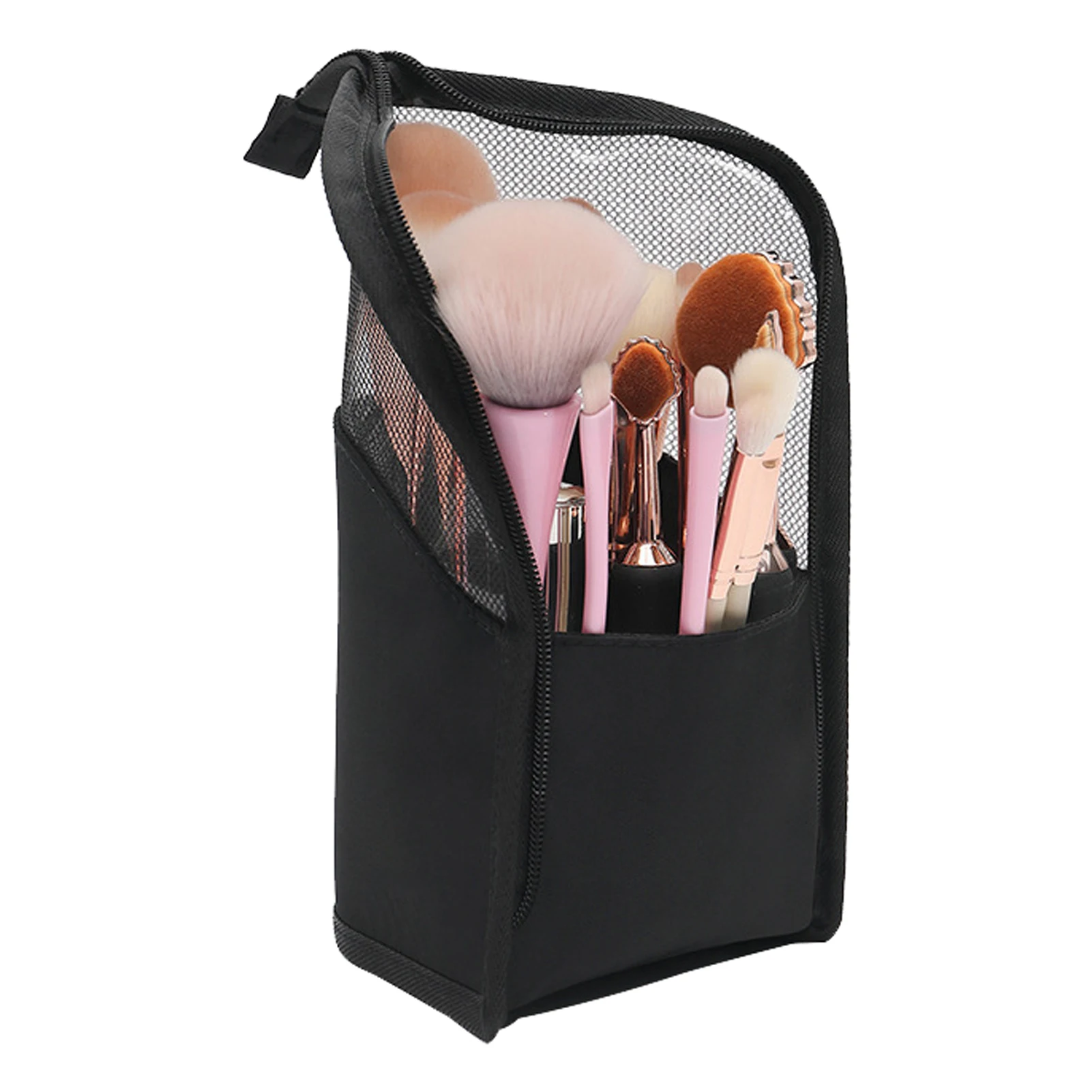 

Women Stand Cosmetic Bag Travel Pen Pencil Case Makeup Brush Saving Space Storage Organizer Portable Home Clear Zipper