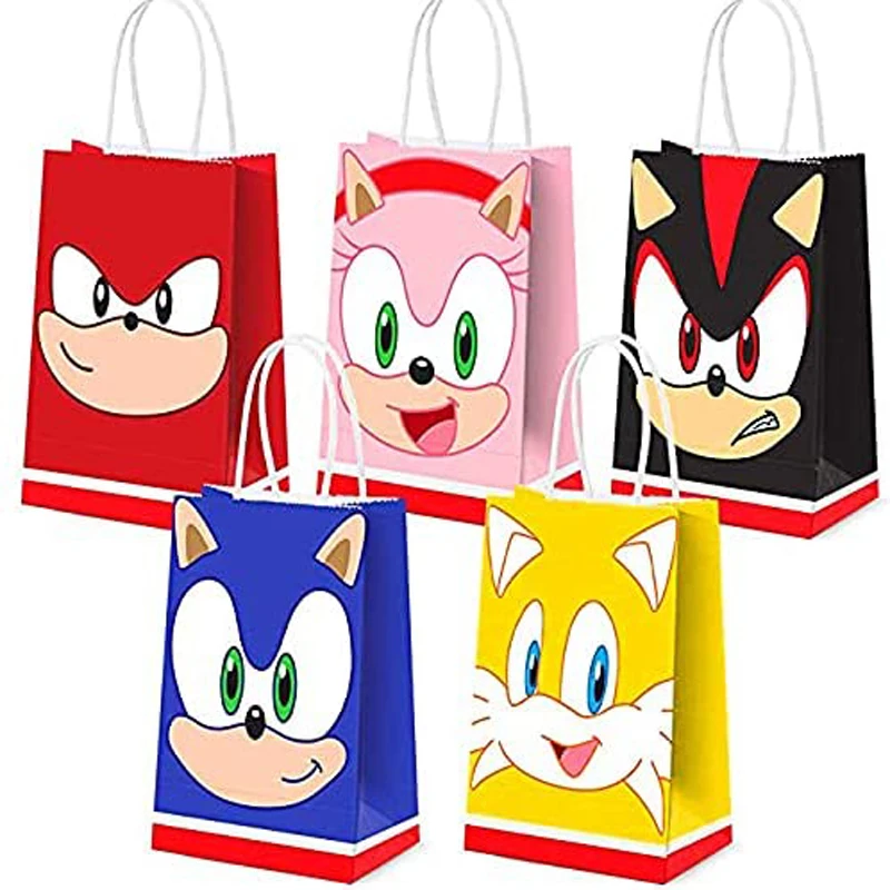 Magrise-bolsa de papel Sonic para cumplea&ntilde;os, 5 uds., bolsa de regalo para fiestas, decoraci&oacute;n para Baby Shower, adornos fiestas, 21x15x8cm-0